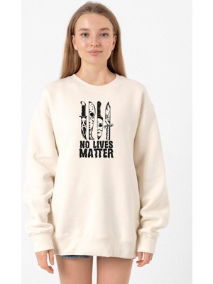 Tshirthane Horror Knifes No Live Matter Ekru Kadın 2ip Sweatshirt