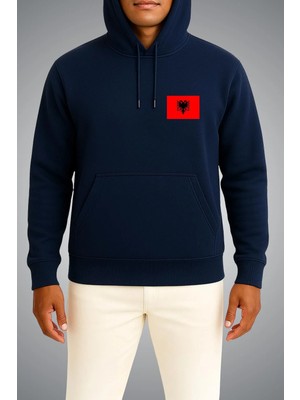 Bahriyeli Collection Kapüşonlu Arnavutluk Bayrağı Cep Baskılı Unisex Sweatshirt