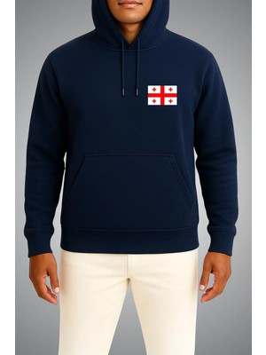 Bahriyeli Collection Kapüşonlu Gürcistan Bayrağı Cep Baskılı Unisex Sweatshirt