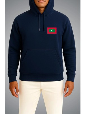 Bahriyeli Collection Kapüşonlu Maldivler Bayrağı Cep Baskılı Unisex Sweatshirt