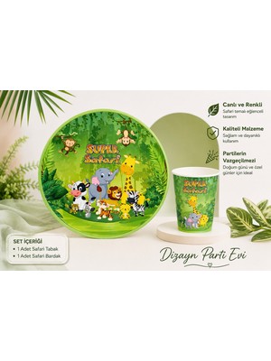 Dizayn Parti Evi Süper Safari Temalı Parti Seti 8 Kişilik Karton Tabak ve Bardak Seti Safari Doğum Günü Konsepti