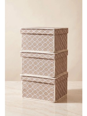 Vaybe 3'lü Set Mini Çok Amaçlı Saklama Kutusu Krem Zincir Desenli Oyuncak ve Kıyafet Düzenleyici Hurç 30X40X25 cm