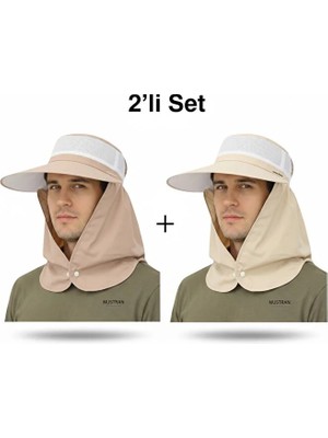 Mustran 2'li Set Yazlık Hafif Ince Kumaş Geniş Siperli Enseli Güneş Şapkası Unisex Outdoor Safari Balıkçı