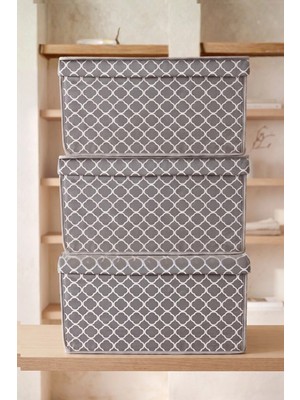Vaybe 3'lü Set Mini Çok Amaçlı Saklama Kutusu Gri Zincir Desenli Oyuncak ve Kıyafet Düzenleyici Hurç 30X40X25 cm