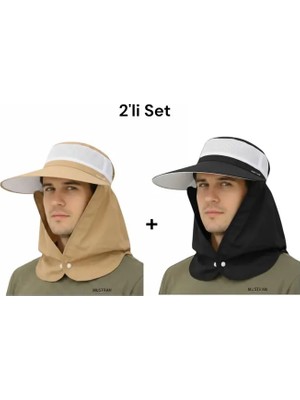 Mustran 2'li Set Yazlık Hafif Ince Kumaş Geniş Siperli Enseli Güneş Şapkası Unisex Outdoor Safari Balıkçı