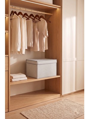 Vaybe Mini Çok Amaçlı Saklama Kutusu Hurç Oyuncak Kutusu,düzenleyici Gri Çizgi Desen 30X40X25