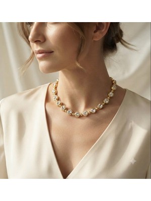 Altın Kaplama Zirkon Taşlı Choker Kolye