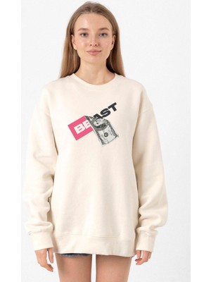 Tshirthane Mr Beast Dollar Bill Ekru Kadın 2ip Sweatshirt