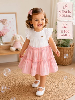 Serkon Baby %100 Pamuk Müslin Bebek Çocuk Elbisesi