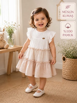 Serkon Baby %100 Pamuk Müslin Bebek Çocuk Elbisesi