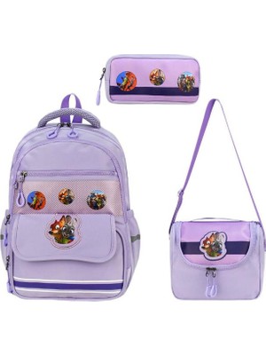 Baginn Unisex 3'lü Ilkokul Çantası 40*30 cm Beslenme Çantası Kalem Kutusu Ortopedik Ilk Okul Çantası