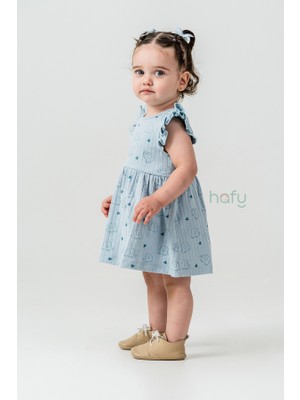 Hafy Baby %100 Pamuk Kız Bebek Çocuk Yazlık Elbise Fırfırlı Fil Desenli