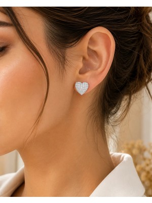 Kumru Studio Gümüş Taş Detaylı Kalp Küpe