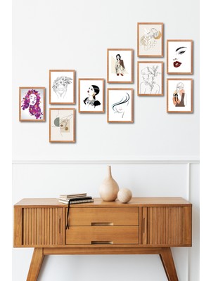 Four Arts Minimalist Women Design 13,5x18 Cm 10'lu Ahşap Tablo Seti