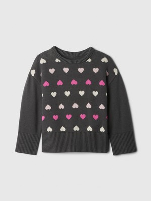 Gap Kız Bebek Siyah babyGap 24/7 Bölünmüş Kenar Intarsia Kazak