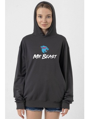 Tshirthane Mr Beast Füme Kadın 2ip Kapşonlu