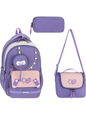 Baginn Kız Çocuk 3'lü Ilkokul Çantası 40*30 cm Beslenme Çantası Kalem Kutusu Ortopedik Ilk Okul Çantası