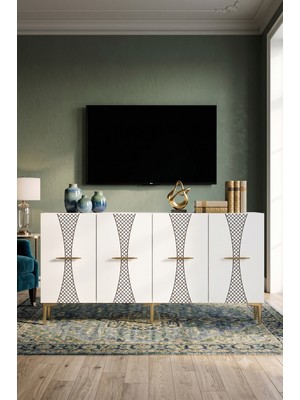 Yumedi Design KA1532B - Merve Konsol, Tv Sehpası, Çok Amaçlı Dolap ve Kahve Köşesi 150CM Beyaz