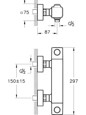 Esranın Dünyası Krom Duş Bataryası, Termostatik Kartuş, 180° Açma-Kapama