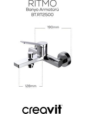 Esranın Dünyası Creavit Ritmo Krom Banyo Bataryası, Model RT2500, 200 mm Çıkış Ucu