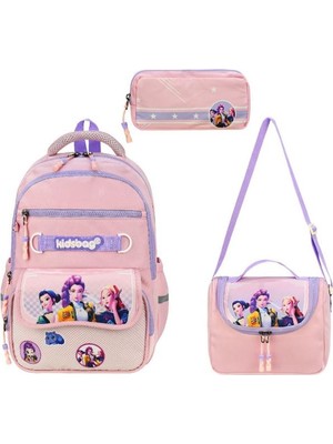 Baginn Kız Çocuk 3'lü Ilkokul Çantası Beslenme Çantası Kalem Kutusu Ortopedik 40*30 cm Ilk Okul Çantası