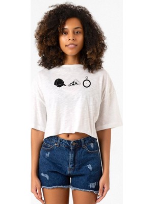The Walking Dead Glenn Rhee Symbols Beyaz Kırçıllı Kadın Crop Tshirt