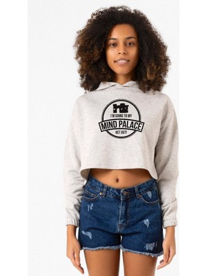Tshirthane Sherlock Mind Palace Beyaz Kırçıllı Kadın Crop Kapşonlu