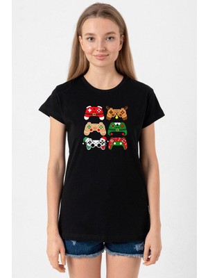 Video Game Controller Christmas Siyah Kadın Tshirt
