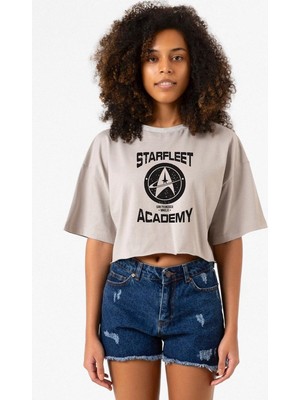 Star Trek Starfleet Academy Taş Rengi Kadın Crop Kapşonlu