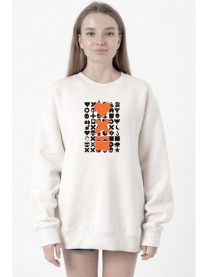 Tshirthane Love Death Robots Orange Beyaz Kadın 2ip Sweatshirt