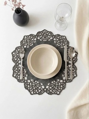 Ergüven Home Koyu Gri Süet Kumaş Yuvarlak Amerikan Servis Takımı Supla 6'Lı 35 x 35 cm