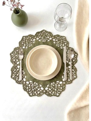 Ergüven Home Yeşil Süet Kumaş Yuvarlak Amerikan Servis Supla Takımı 6'Lı 35 x 35 cm