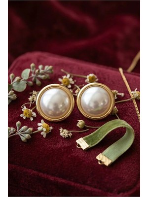 Rafiel Gold Büyük Inci Küpe - Vintage Tarz Yuvarlak Kadın Küpesi