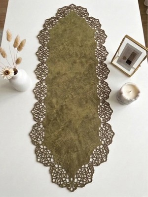 Ergüven Home Yeşil Süet Kumaş Runner Sehpa Boyu 40X100 Cm