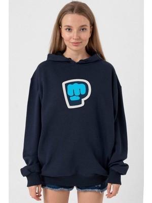 Tshirthane PiewDiePie Active Lacivert Kadın 3ip Kapşonlu