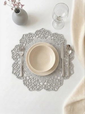 Ergüven Home Taş Rengi Süet Kumaş Yuvarlak Amerikan Servis Supla Takımı 6'Lı 35 x 35 cm