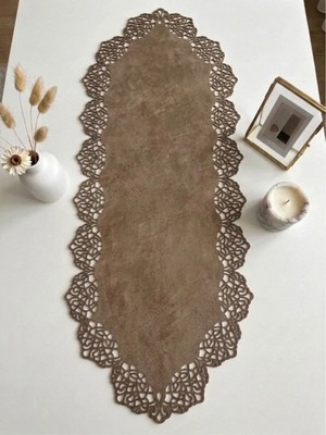 Ergüven Home Kahverengi Süet Kumaş Runner Sehpa Boyu 40X100 Cm
