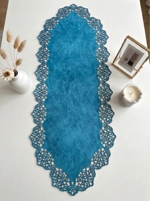 Ergüven Home Mavi Süet Kumaş Runner Masa Boyu 40X100 Cm