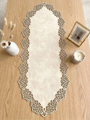 Ergüven Home Bej (Koyu Krem) Süet Kumaş Runner Sehpa Boyu 40X100 Cm