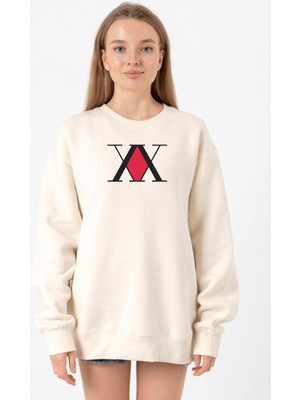 Tshirthane Hunter x Hunter Anime Logo Ekru Kadın 2ip Sweatshirt