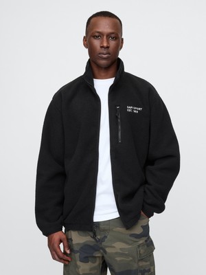 Gap Erkek Siyah Gap Logo Arctic Fleece Fermuarlı Ceket