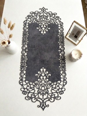 Ergüven Home Koyu Gri Süet Kumaş Runner Sehpa Boyu 40X100 Cm
