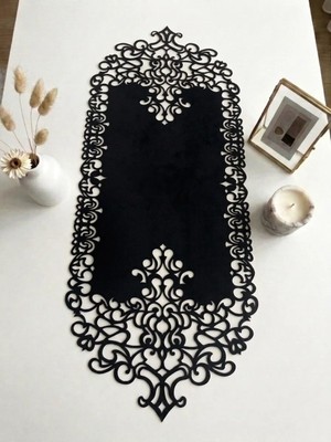 Ergüven Home Siyah Süet Kumaş Runner Sehpa Boyu 40X100 Cm