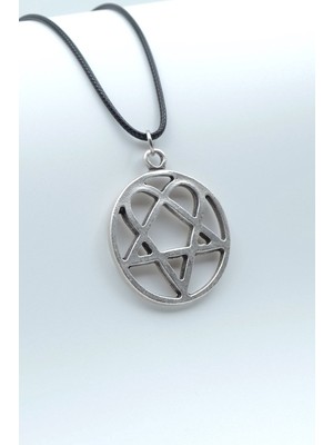 IDR Heartagram Gümüş Kaplama Deri İp Kolye