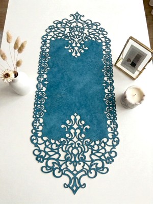 Ergüven Home Mavi Süet Kumaş Runner Sehpa Boyu 40X100 Cm