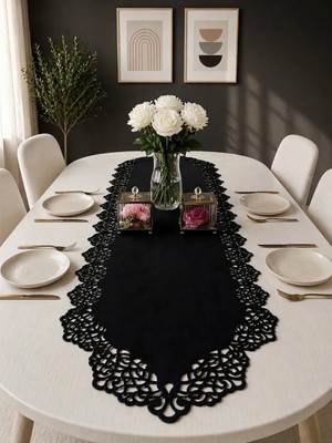 Ergüven Home Siyah Kadife Kumaş Runner Konsol Boyu 40X120 Cm
