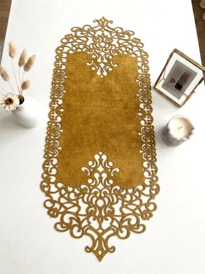 Ergüven Home Hardal Sarısı Süet Kumaş Runner Sehpa Boyu 40X100 Cm