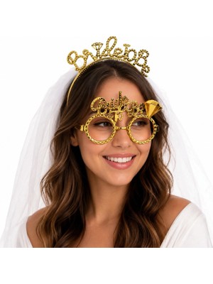 Motto Ticaret Mey Ithalat® Bride To Be Gold Taç ve Parti Gözlüğü Seti