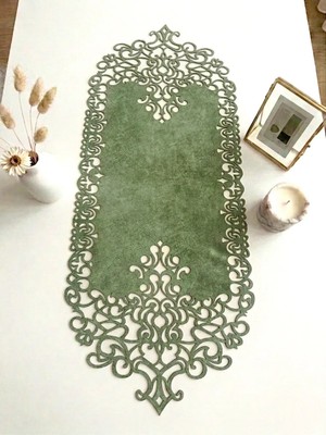 Ergüven Home Yeşil Süet Kumaş Runner Sehpa Boyu 40X100 Cm
