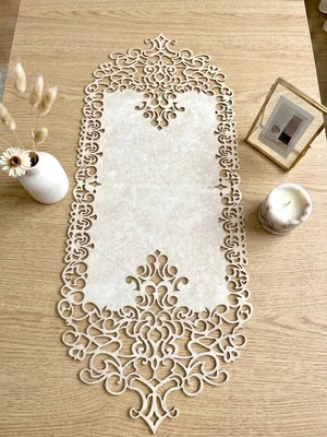 Ergüven Home Bej (Koyu Krem) Süet Kumaş Runner Sehpa Boyu 40X100 Cm